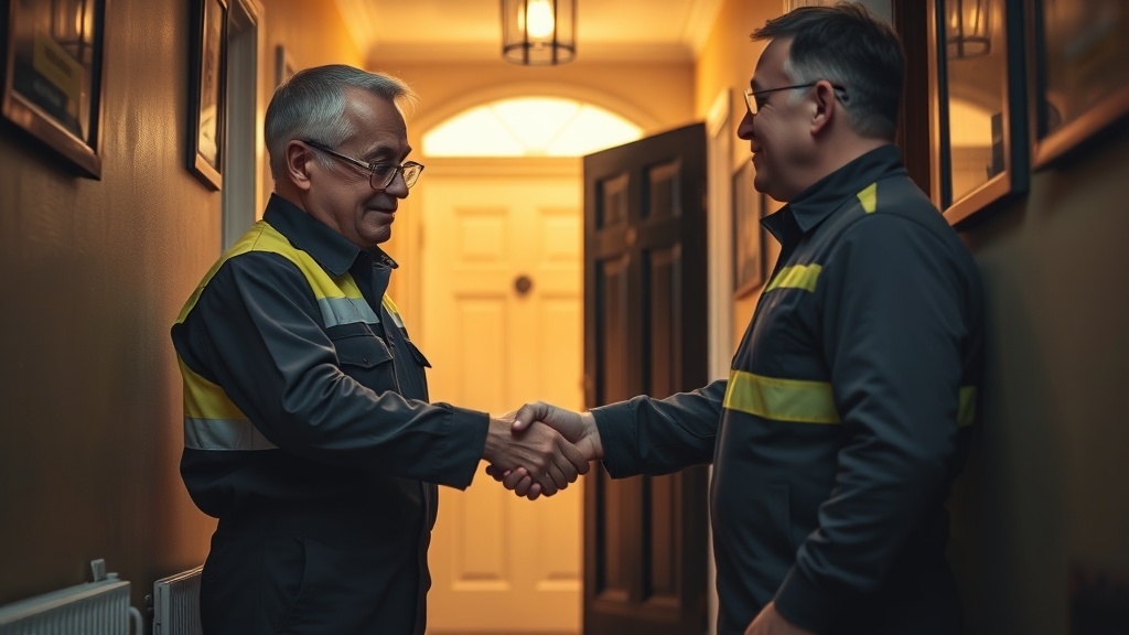 Engineer shaking hands with a Maida Hill homeowner after locating their leak